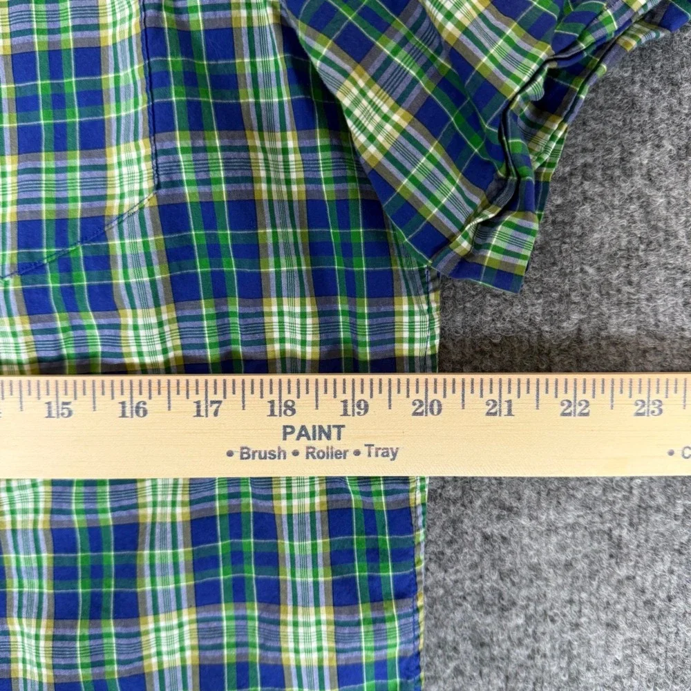 Banana Republic Plaid‎ Shirt Short Sleeve Button Up Green Blue Mens Large (M)